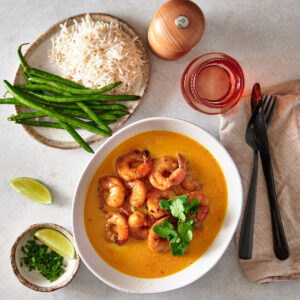 Fijian Prawn Coconut & Garlic Beans & rice